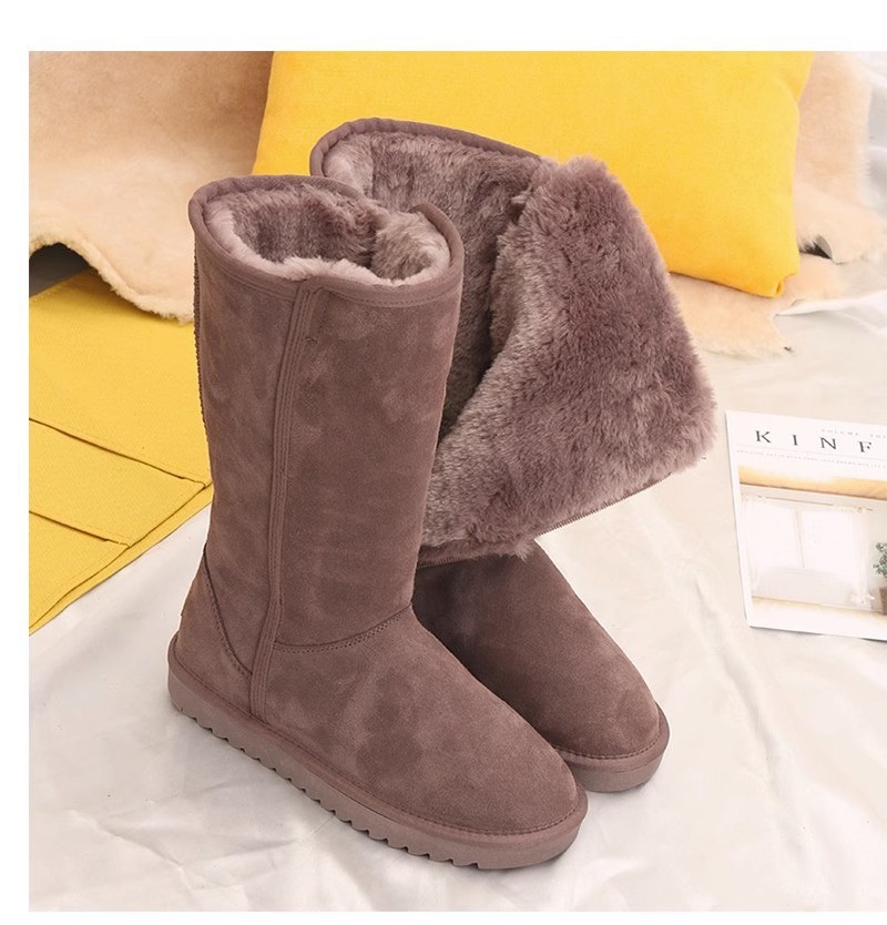 Women's Knee-High Snow Boots with Side Zipper - Fleece Lined Round Toe Platform Winter Shoes