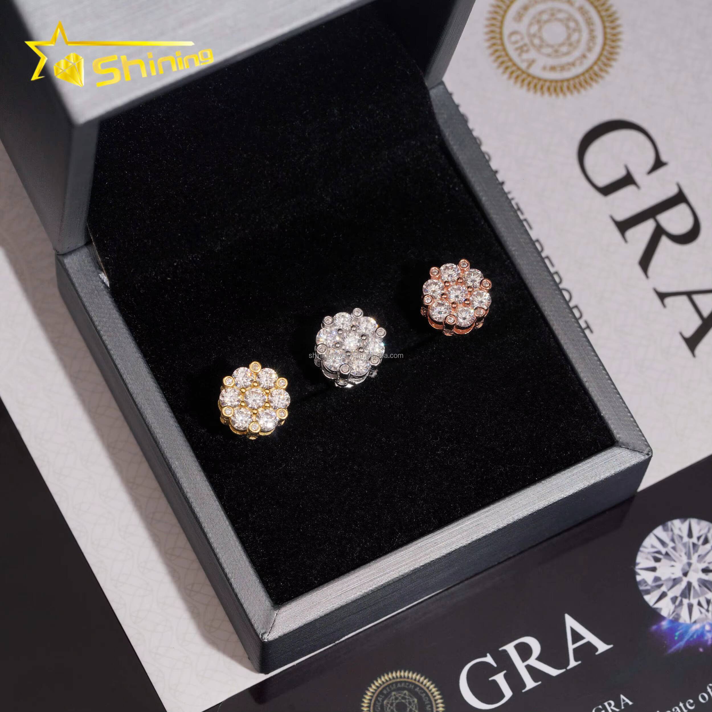 Luxury Fire Hot Selling Moissanite Stud Earrings GRA Certified 925 Sterling Silver Unisex Jewelry 925 Flower Shape Stud Earrings