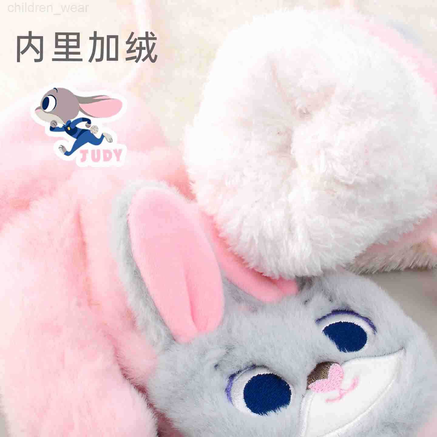 Disney Girls Full Finger Gloves with Lanyard Plush Zootopia Judy Fleece Lined Thickened Warm Full Finger Gloves H251107