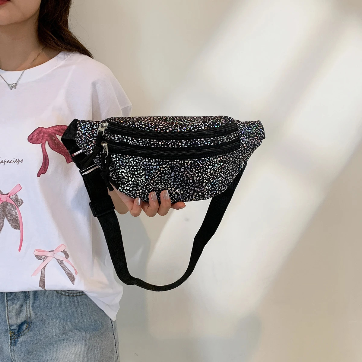 Laser Fanny Pack Sparkling Glitter Waist Pack Ten Font Phone Bag Sparkling Chest Bag Shoulder Bag 250402
