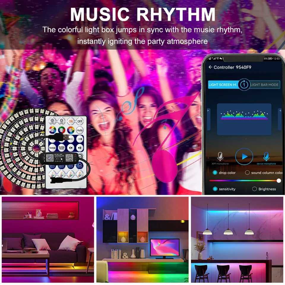 WS2812B Led Ring 5050 BuiIt-in Individually Addressable 8/16/24/35/45 Pixels RGB With USB 28Keys Bluetooth Music Controller Kit W251107