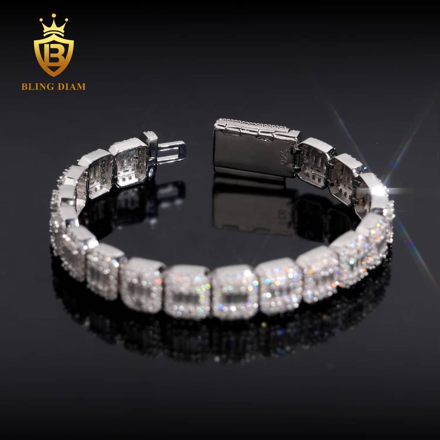 D Color VVS Moissanite Diamond Sterling Silver 925 9MM Lab Grown Diamond Bracelet Moissanite Cuban Link Bracelet