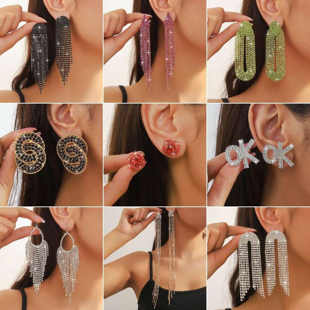 Exaggerated style personalized tassel earrings, long and short styles, elegant women's earrings accessories