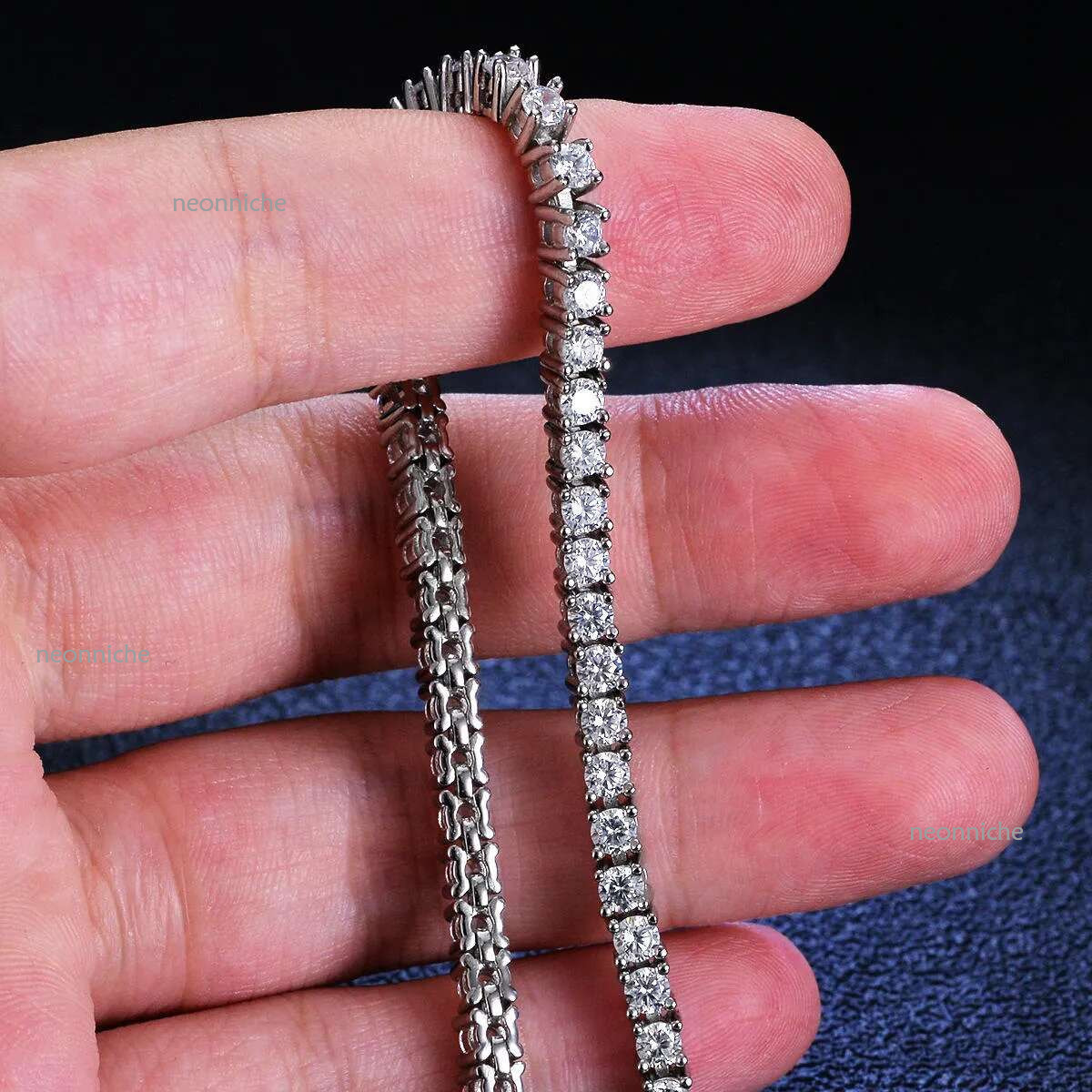 High quality fashion jewelry sterg sier moissanite 3mm Tennis Chain Dia Bracelet charm bracelet for men women Hip hop gift