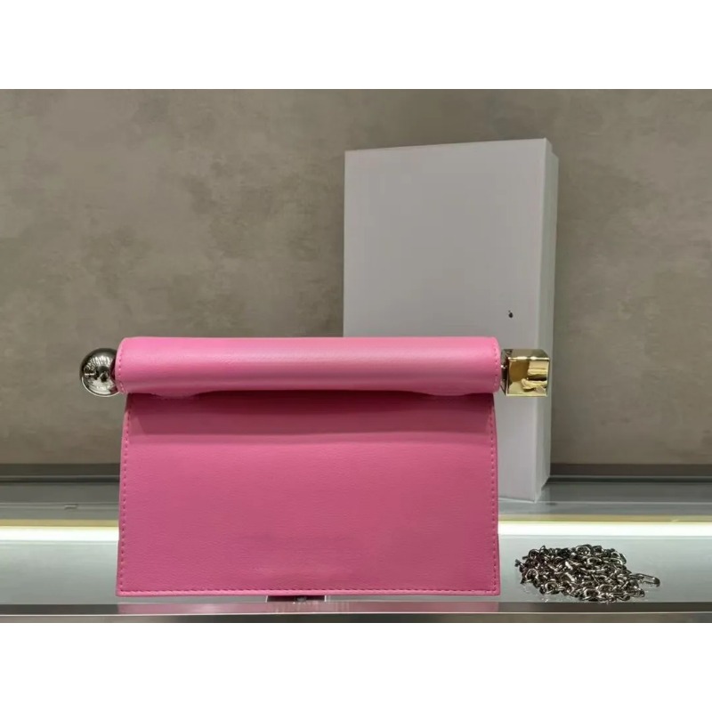 Elegant Genuine Sheep Leather Round Clutch with Silver Chain for Evening Parties & Special Events