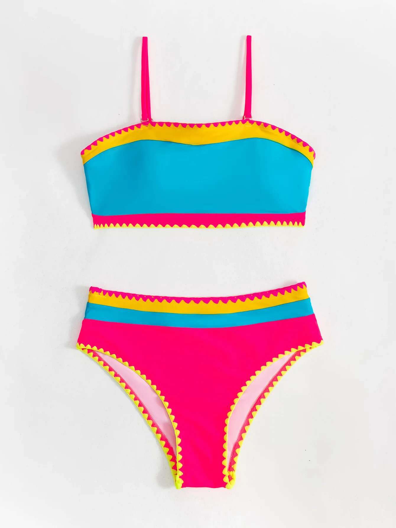 Dongdumaoyi Sexy Hot Pink Patchwork Bikini Set Women Colorful Push Up Padded High Waist Swimsuit Summer Beach Bathing Suit Swimwear