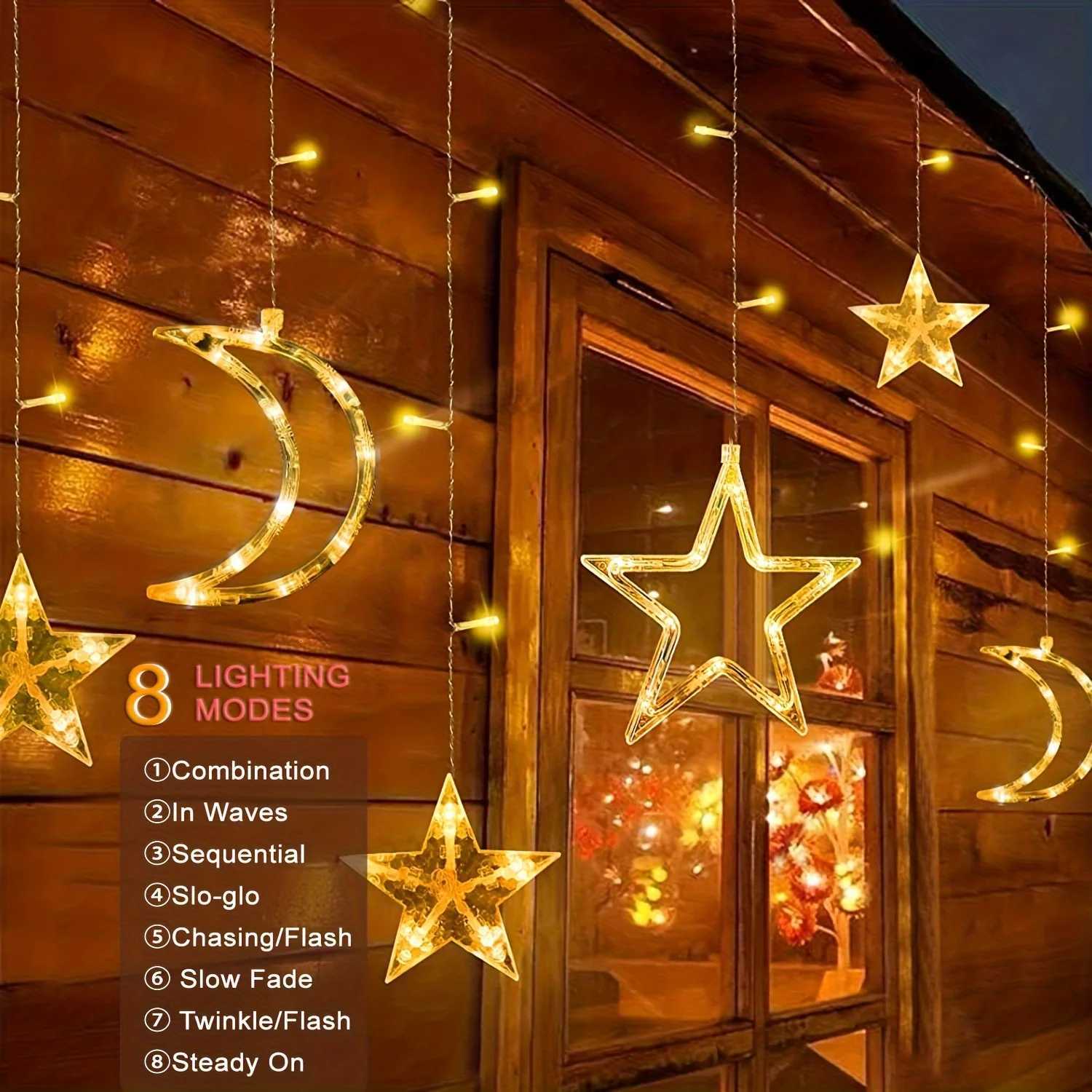 Star Moon String Light Battery Power Christmas Garland Fairy Lamp 35m LED Curtain Light for Garden Wedding Party Festival Decor W251107