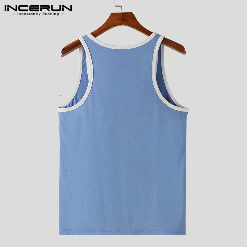 INCERUN Tops US Mens Contrastive Color Splicing Work Large Tank Top Casual and Comfortable Mens U-neck Tank Top S-5XL 250403