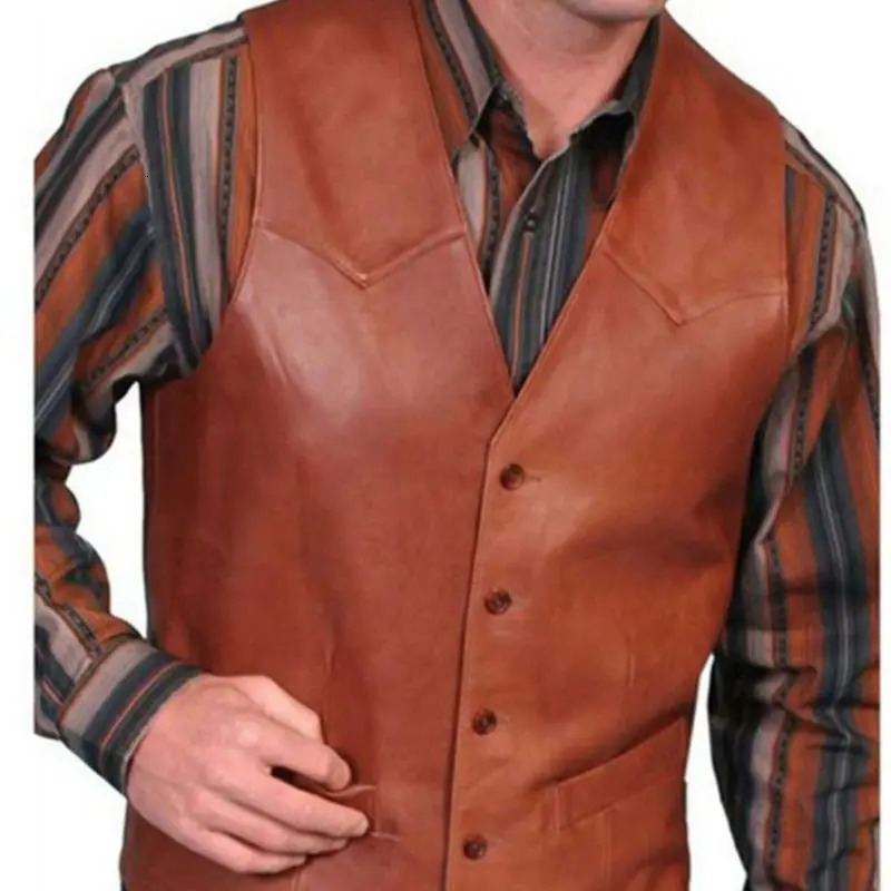 European business mens vest casual retro solid color V-neck button Western style sleeveless mens vest 250403