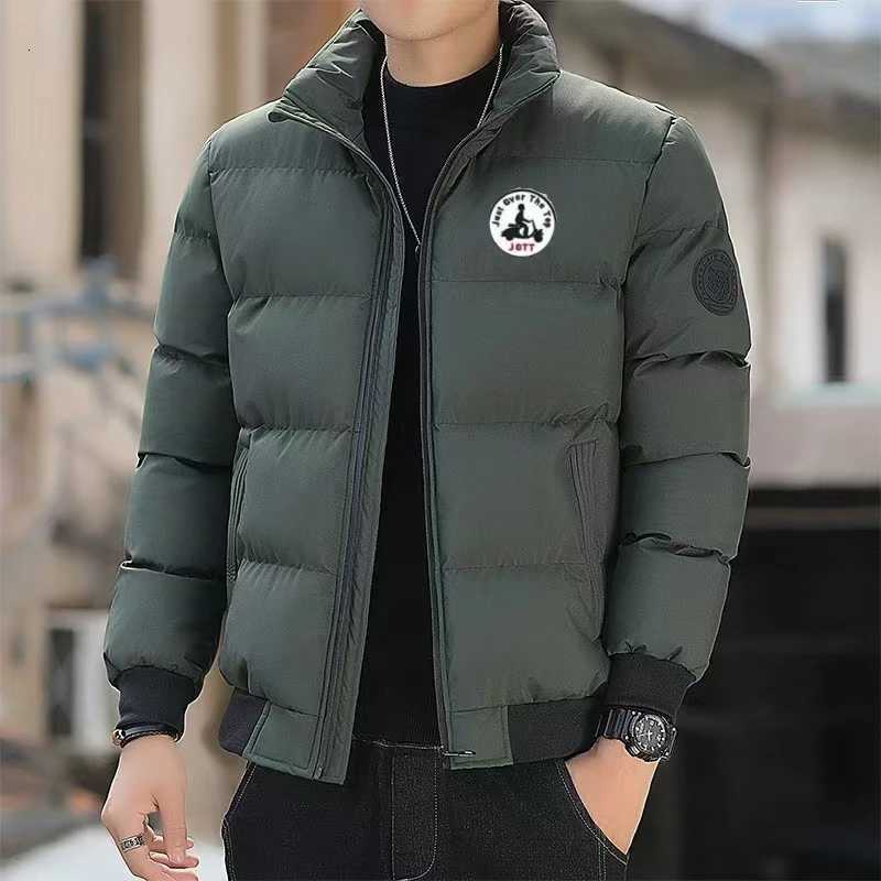 Cross-Border Mens Stand-Up Collar Cotton Coat Thickened Winter Warm Fashion Printed Zipper Cardigan Silk Cotton JacketT251107