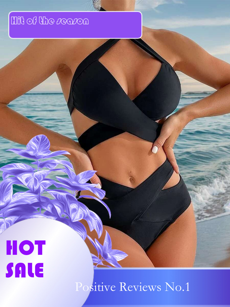 Dongdumaoyi Sexy Halter Cross Bandage Bikinis Sets Women Black Hollow Out High Waist Swimsuit Beach Bathing Suit Two Piece Swimwear