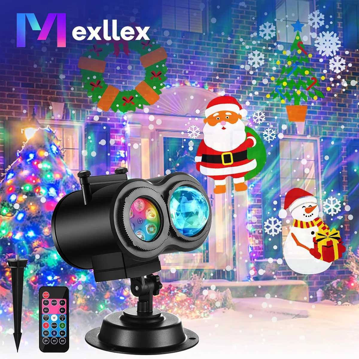 Halloween Christmas Projector Lights Outdoor 16 HD Slides 2 in 1 Water Wave Lamp with Color Patterns Timer Remote for Party W251107
