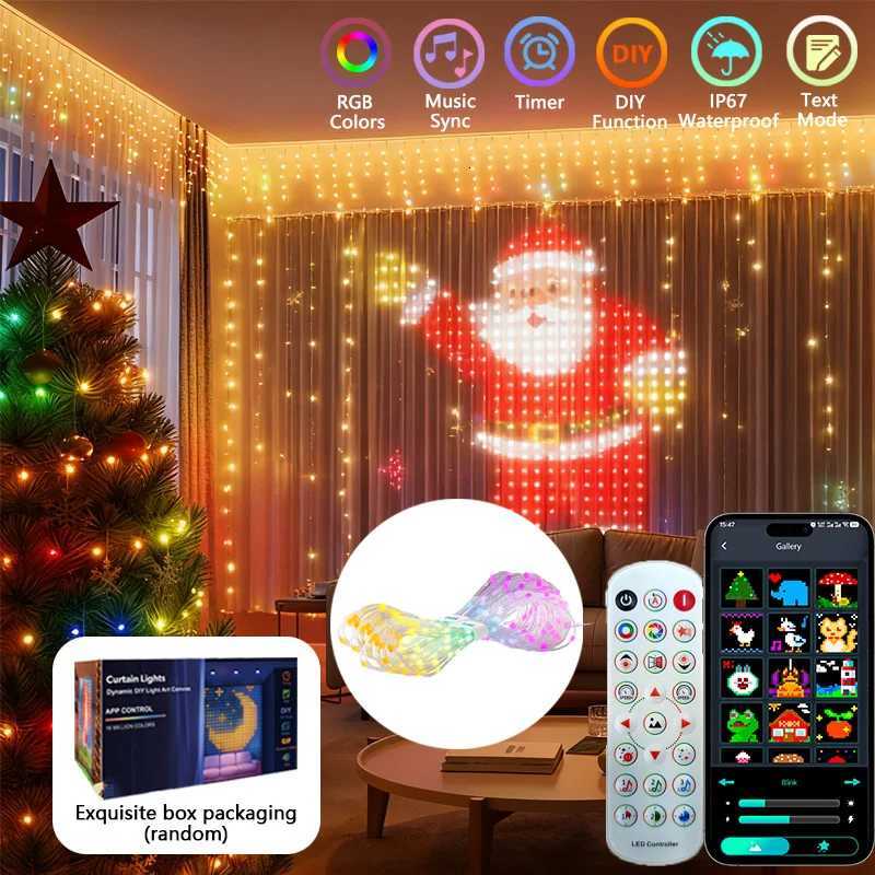 1/2PCS Smart Curtain Lights RGB Curtain String Lights with App Remote Music Sync Dynamic DIY for Indoor Outdoor Xmas Wall Decor W251107