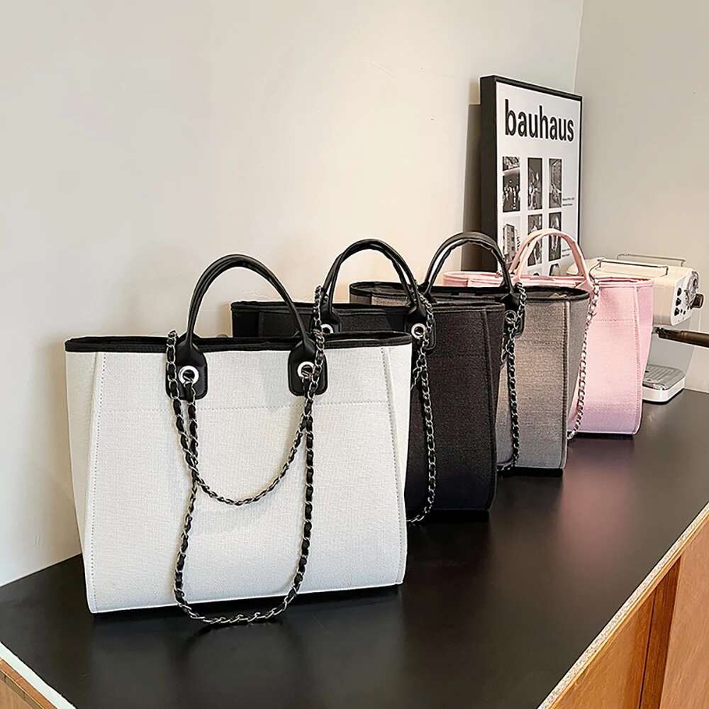 Large Capacity Canvas Shoulder Bags For Women 2025 Casual Tote Female New Chain Messenger Bag Leisure Pink Trend Handbags