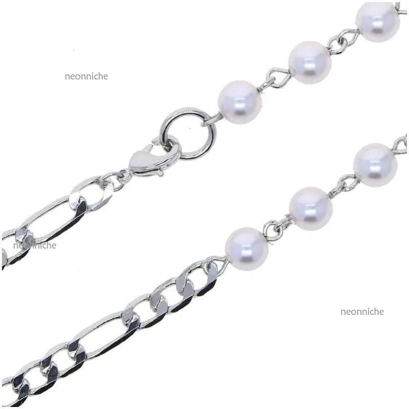 Other Jewelry Sets Classic Half Pearl Cuban Chain Beaded Necklace Bracelet Women Lady Girl New Fashion Iced Out Zirconia Hip Hop Best Ot6Wm
