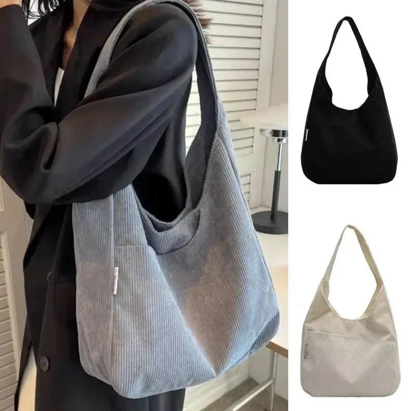 Canvas Shoulder Womens Tote Bag Corduroy Simple Casual Large Capacity er Handbags For Women Travel Solid Shopper Bag250403