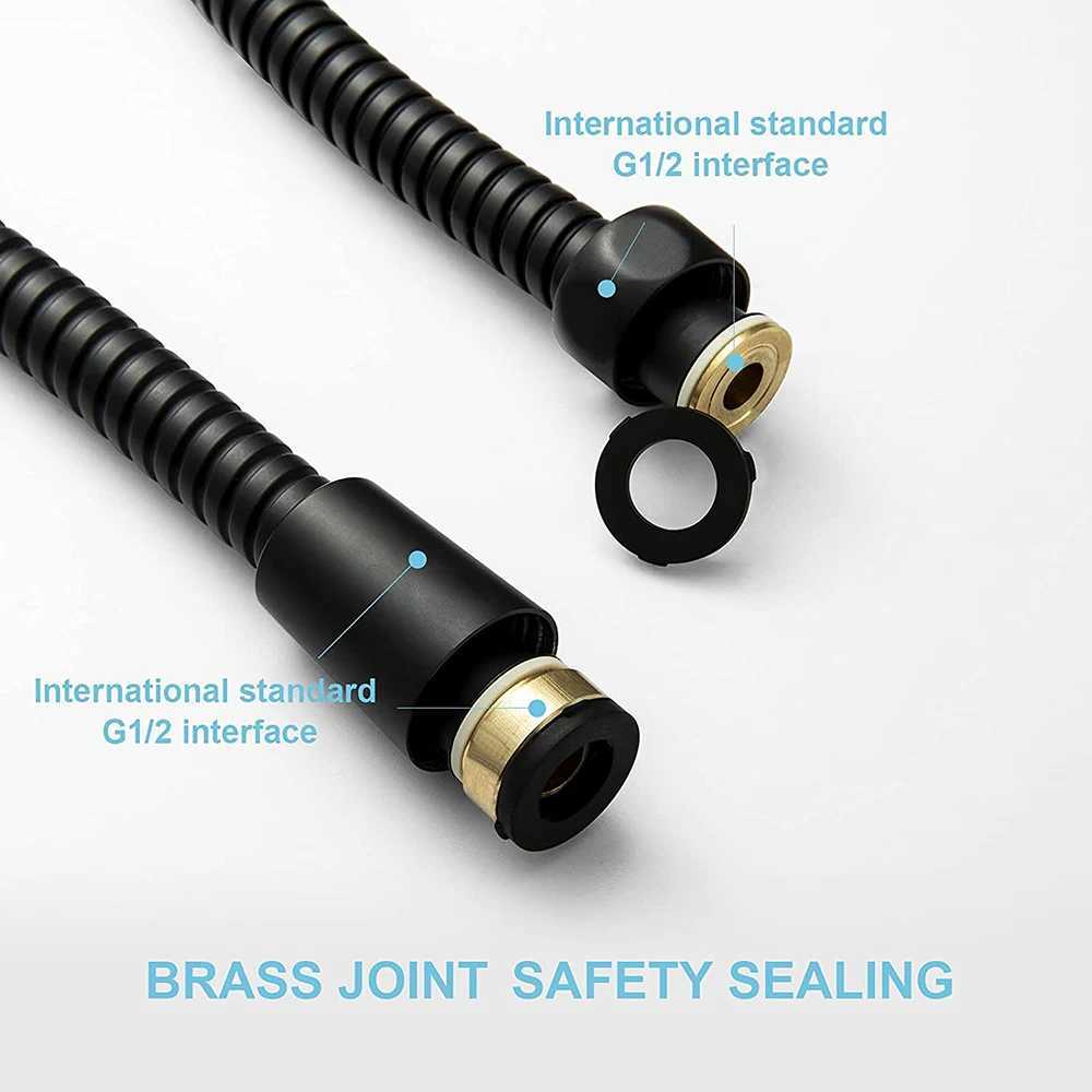15/2M Black SUS 304 ible Shower Hose Long Bathro Shower Water Hose Extension Plumbing Pipe Pling Tube Bath Accessories Y251107