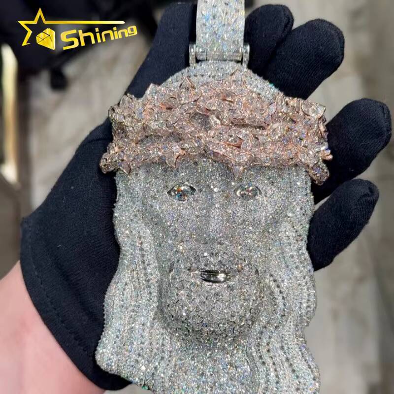 Hip Hop Jewelry 925 Silver Fully Moissanite Jesus Pendant High Quality Custom Moissanite Pendant Men Iced Out Charms Pendant