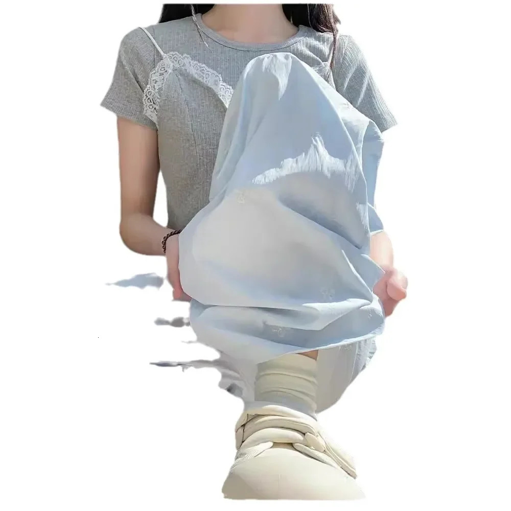 Embroidered Casual Pants Solid Color Summer Thin Straightening Leg Bell shaped Bottom Subtle Womens Close up Pants 250402