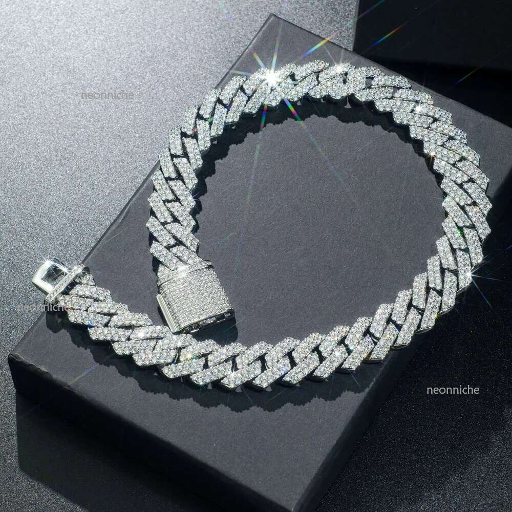 Top hip hop jewelry gold cuban k chain necklace designer for men 2 row bg moissanite dia 14MM wide choker iced out sier chains necklaces prong