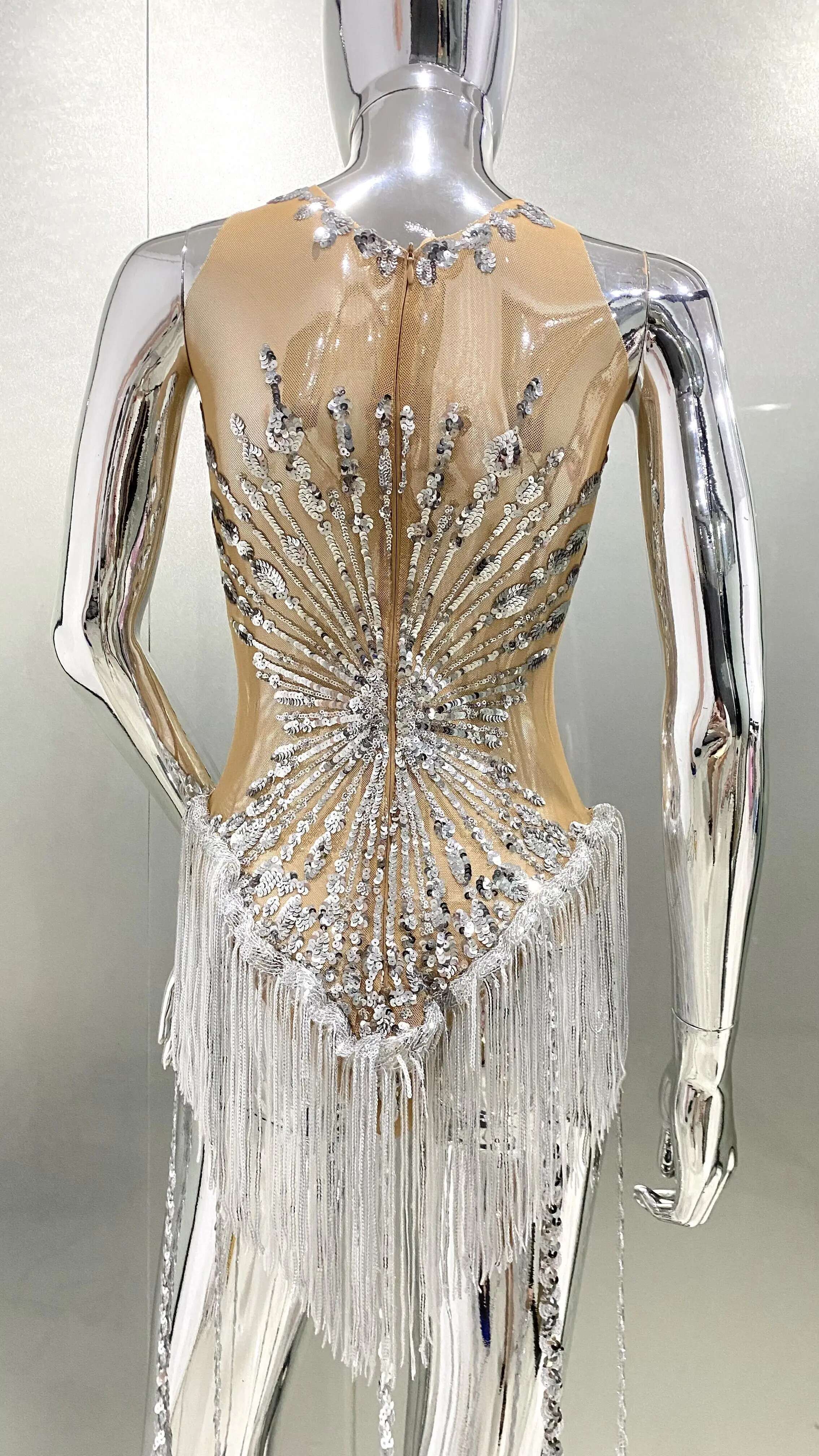 Sliver Sequins Shining Dias Long Tassel Sleeveless Mini High Quality Evening Dress Woman Birthday Party Outfit