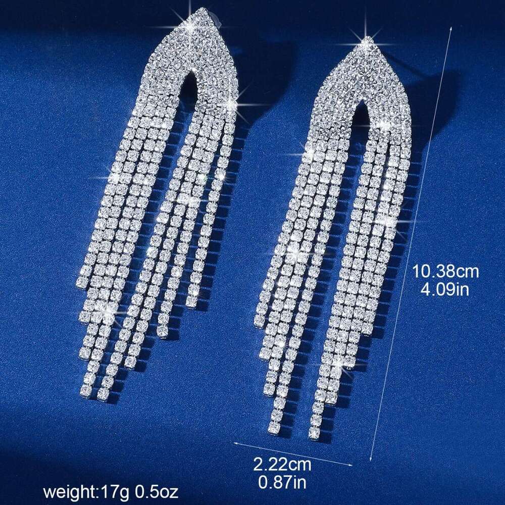 New high-end, stylish and versatile tassel sier white dia for banquets, weddings, brides, earrings, earrings