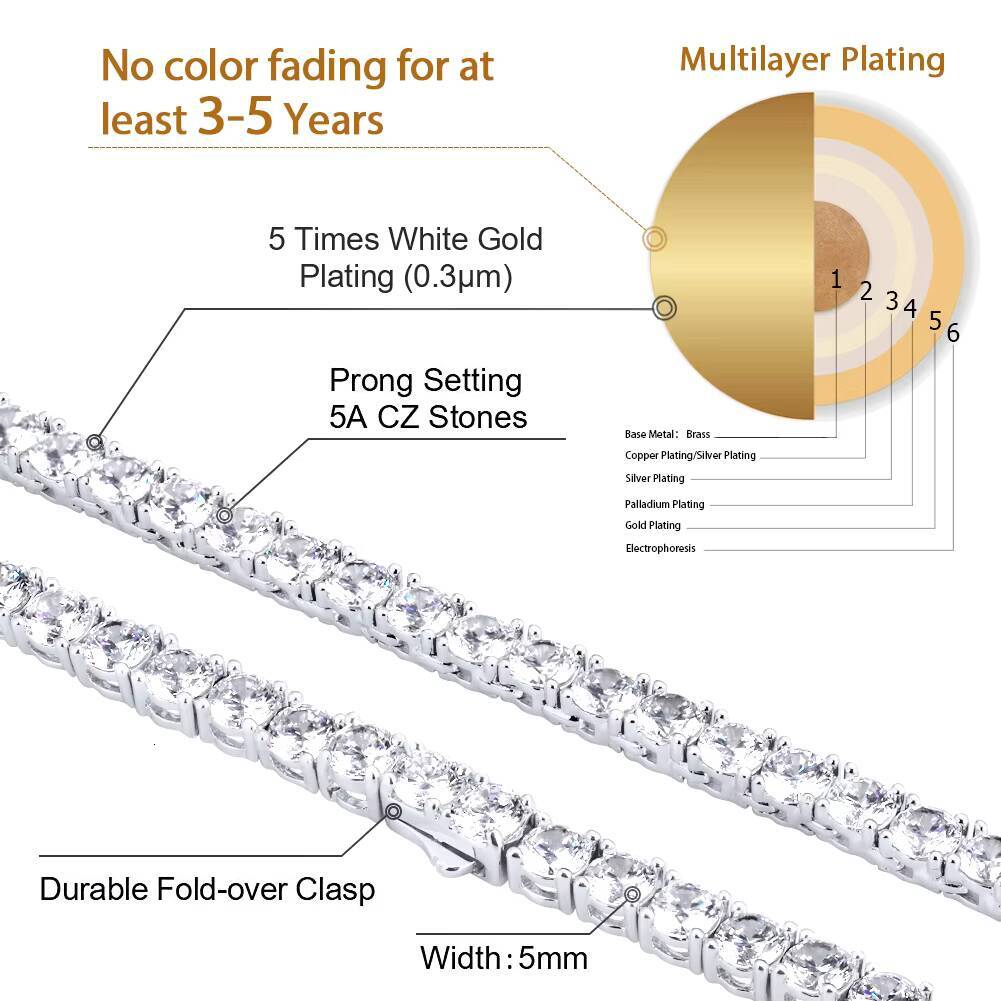 KRKC Drop Shipping 1pcs Service 5mm 14K Gold Crystal Tennis Chain Bracelet Jewelry Men Women Iced Out Diamond CZ Tennis Bracelet