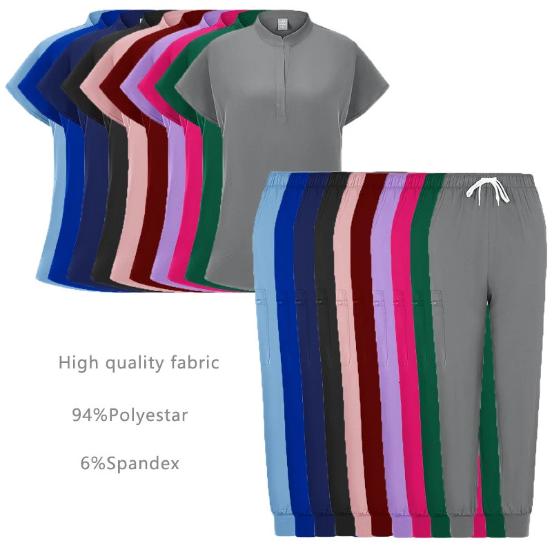 Fashion Uniforms Scrub Set Doctor Nurse Clinical Workwear Nursing Suit Beauty Spa Work Clothes Scrubs Top Pants 250402