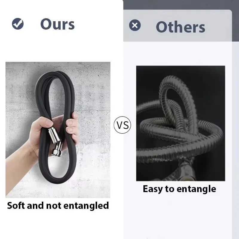 Soft Silicone ible Shower Hose Anti-Winding 15M/2M Bathro Shower Tube High Pressure Extension Black Shower Pipe Hose Y251107