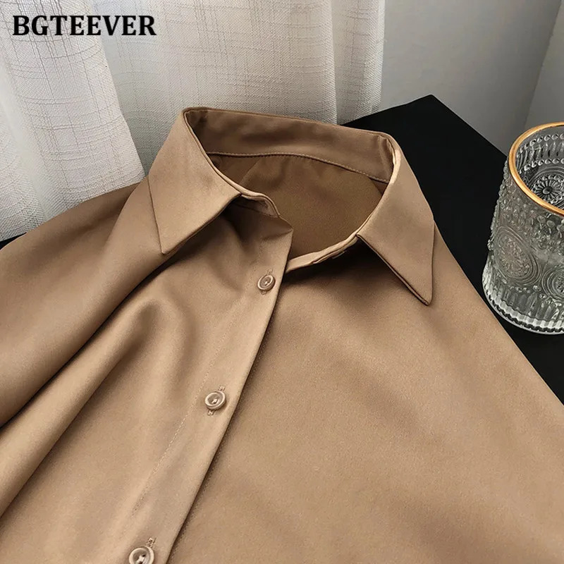 BBTEEVER Fashion Womens Satin Shirt Long Sleeve Solid Collar Elegant Office Womens Work Clothes Womens Clothing 250402