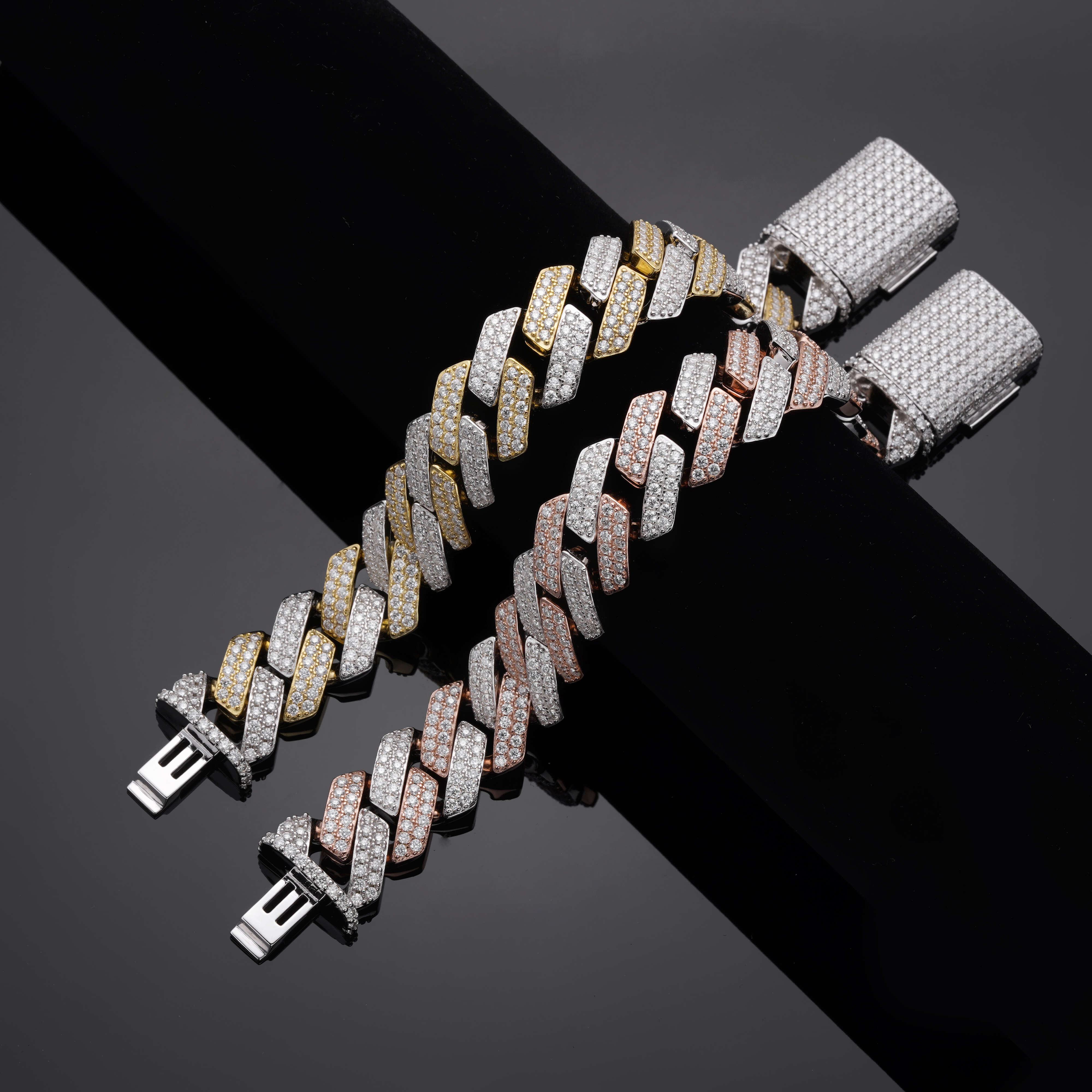 Iced Out Hip Hop Miami 925 Sterling Silver Jewelry Two Tone 20MM Moissanite Cuban Chain Bracelet