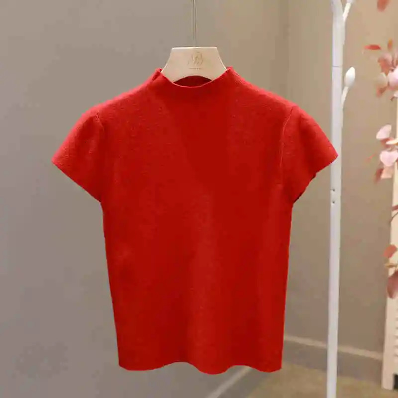 Womens clothing short sleeved Tshirt ultrathin fit top womens Oneck knitted jacket street wear sex sports Y2K item 250407