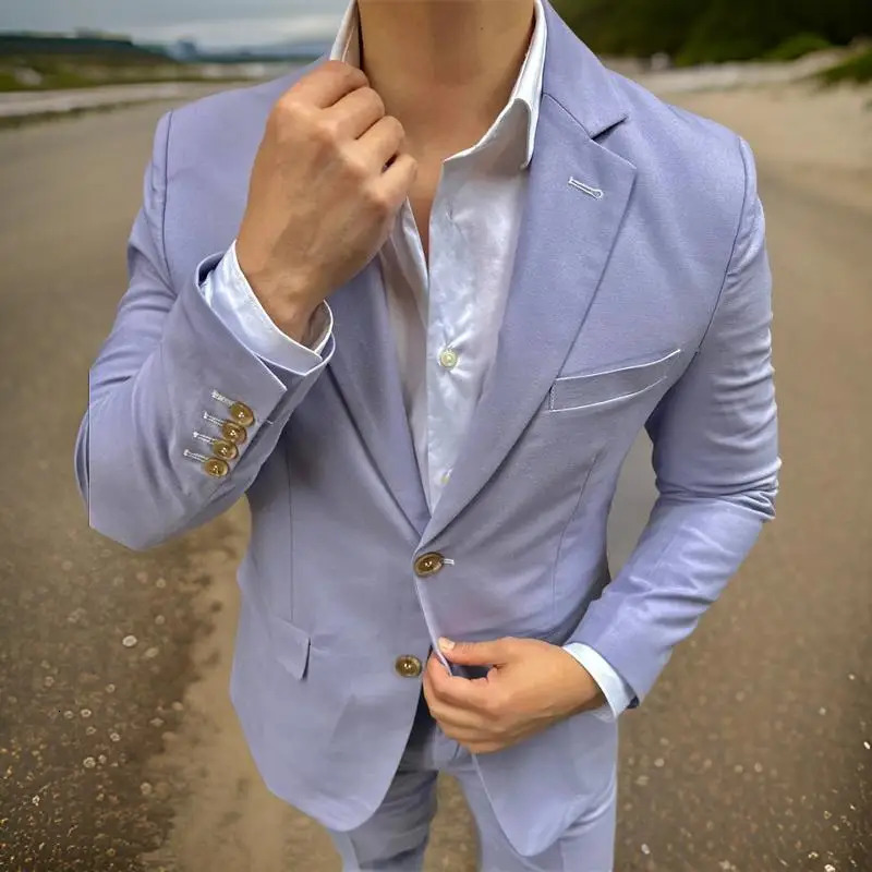 2 pieces of linen mens summer party slimming wedding dress and evening gown custom notch lapel jacket with pants fashion beauty set 250402