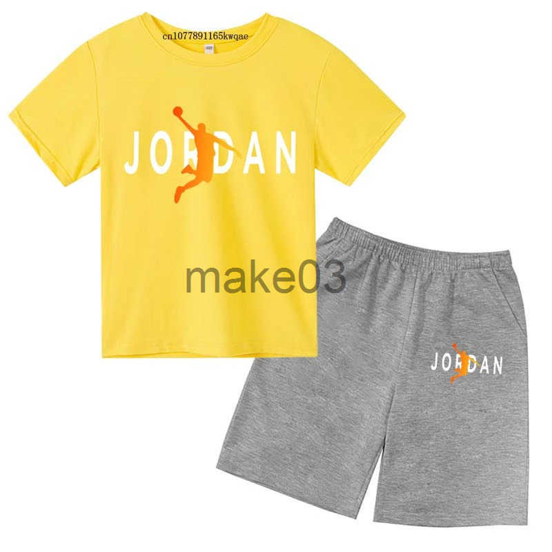 Childrens summer 2-piece breathable casual short sleeved T-shirt+pants for boys and girls aged 3-14 childrens gift clothing set J250403