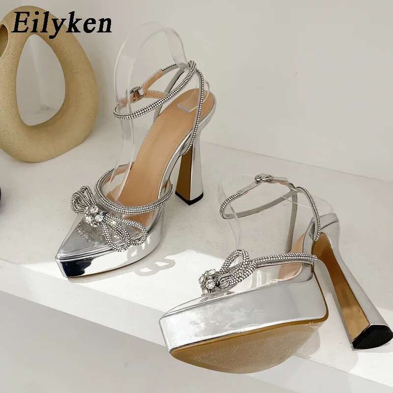 Eilyken Spring Platform Pointed Toe Women Pumps Design Transparent Crystal Butterfly-Knot Sexy High Heel Female Sandals Shoes