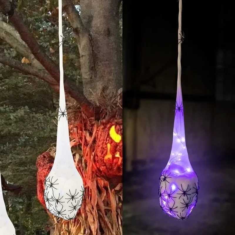 Halloween Glowing Spider Egg for Porch Lawn Wall Hanging Light-up Web Prop Creepy Spooky Party Outdoor Halloween Decoration W251107