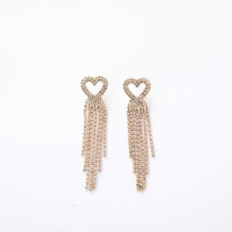 Double row peach heart claw chain, welded long short tassel style, sier and gold electroplated earrings recommended