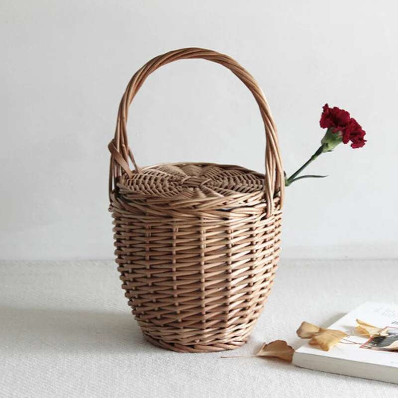 Women Beach Handbag Basket Straw Hand Cover Fashion Summer New Wicker Small Retro Rattan Tote Travel Clutch Bag Handmade
