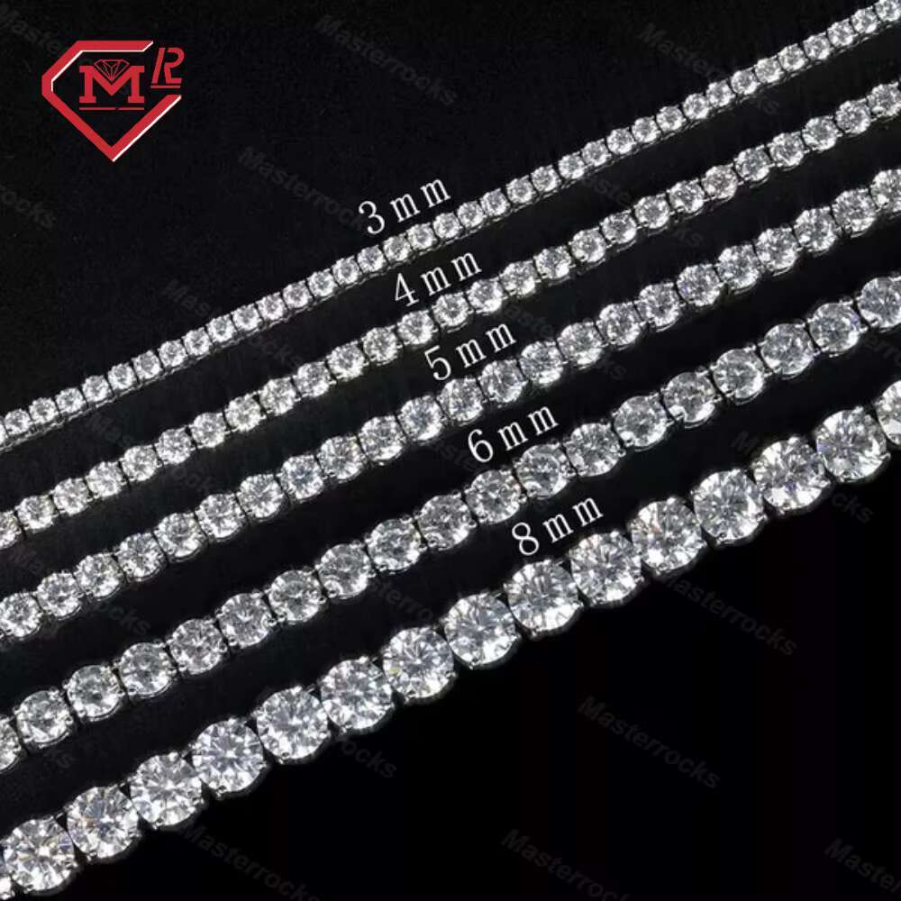 Factory Sale Iced Out 925 Sterling Silver Tennis Chain Bracelet Necklace 3mm 4mm 5mm 6mm 8mm Moissanite Diamond Tennis Chain