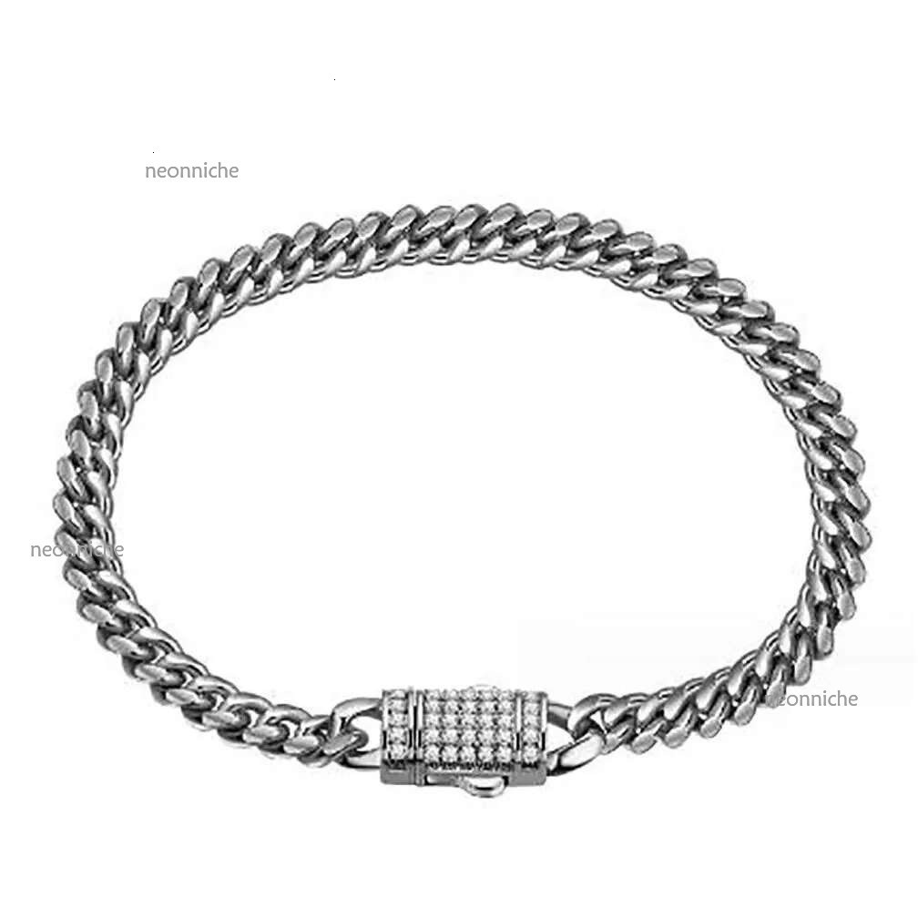 Chains Mens White Gold Tone 316L Stainless Steel Cuban k Chain Necklace Curb With Dias Clasp Lock Drop Delivery Jewelry Nec Otb