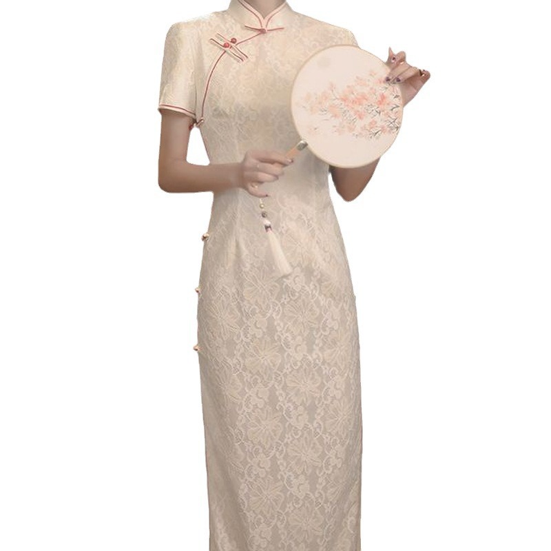 S26 New Summer Short Sleeve Stroke Retro Improved Young Girls Daily Wear Dress