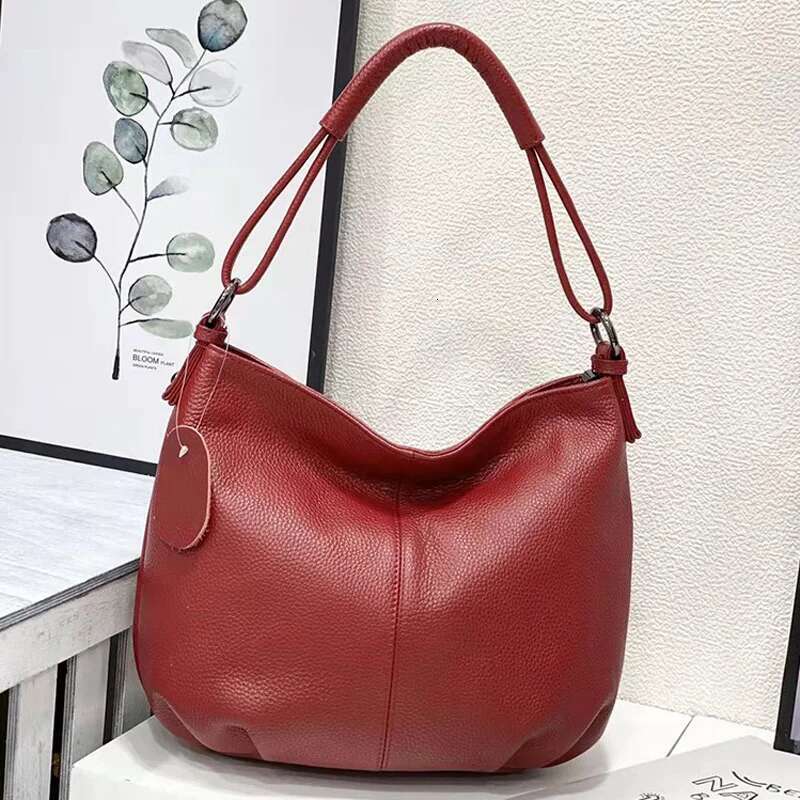 Genuine Leather Fashion Women's Single Shoulder Crossbody Pleated Mom Bag Casual Tote Head Layer Cowhide Designer Bags