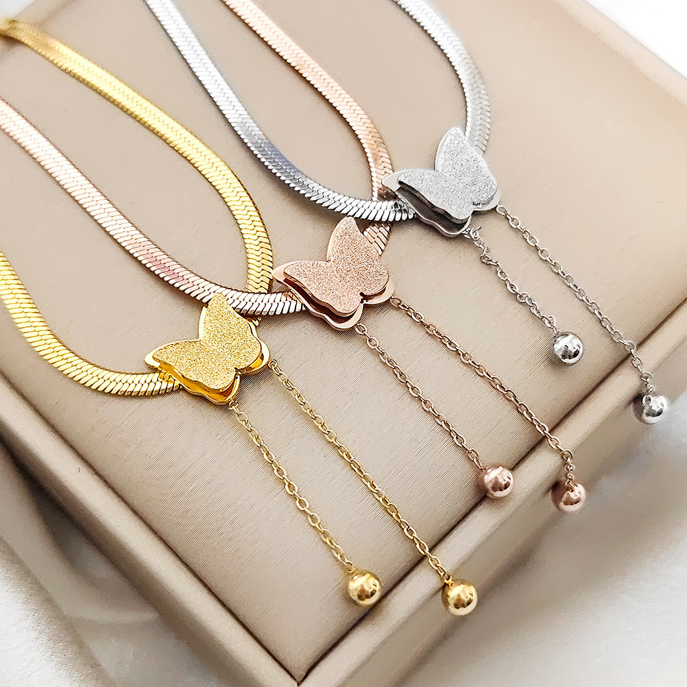 Stainless steel new niche minimalist butterfly pendant snake bone chain light versatile necklace