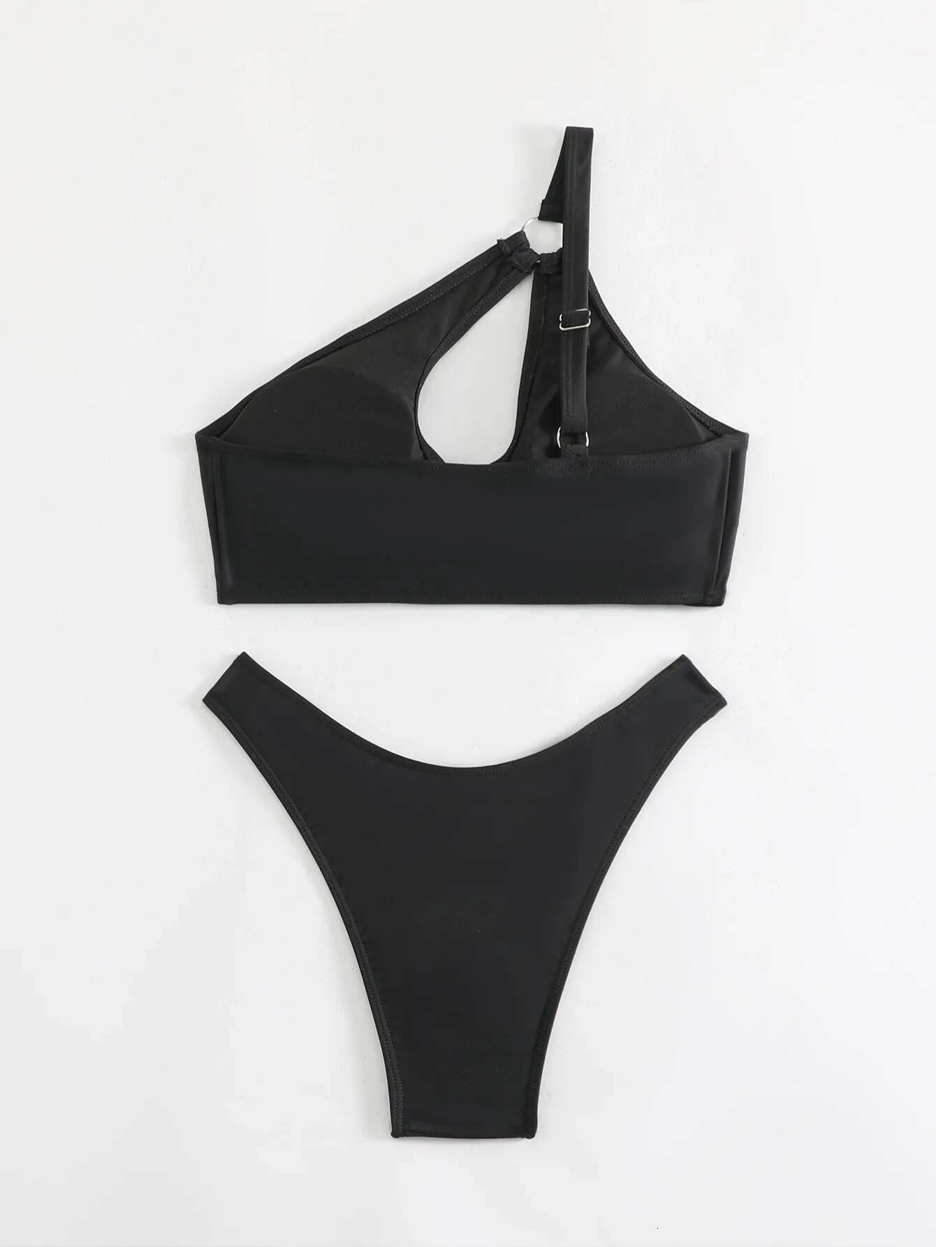 Dongdumaoyi Sexy One Shoulder Bikini Set Women Black Hollow Out Ring Linked Push Up Micro Swimwear Summer Bathing Suit Thong Swimsuit