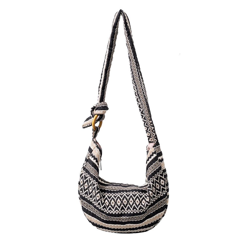 2025S New Model Designer Ethnic Wind Wave Bohemian Style Commuter Canvas Bag Women S Shoulder Bag Totebag