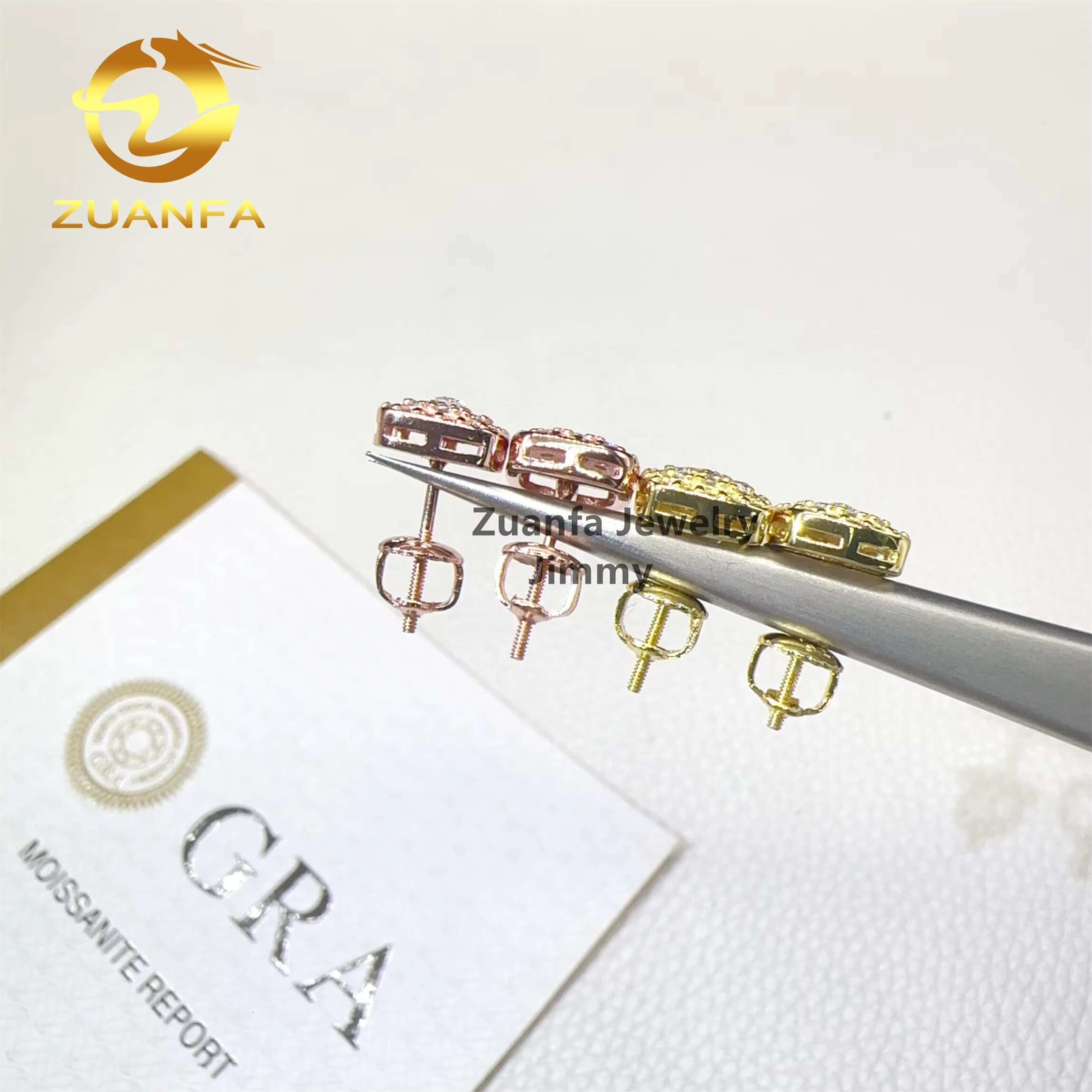 GRA Certificates 925 Sterling Silver Shining Iced Out Hip Hop 925 Silver Flawless Moissanite Diamond Stud Earrings Men