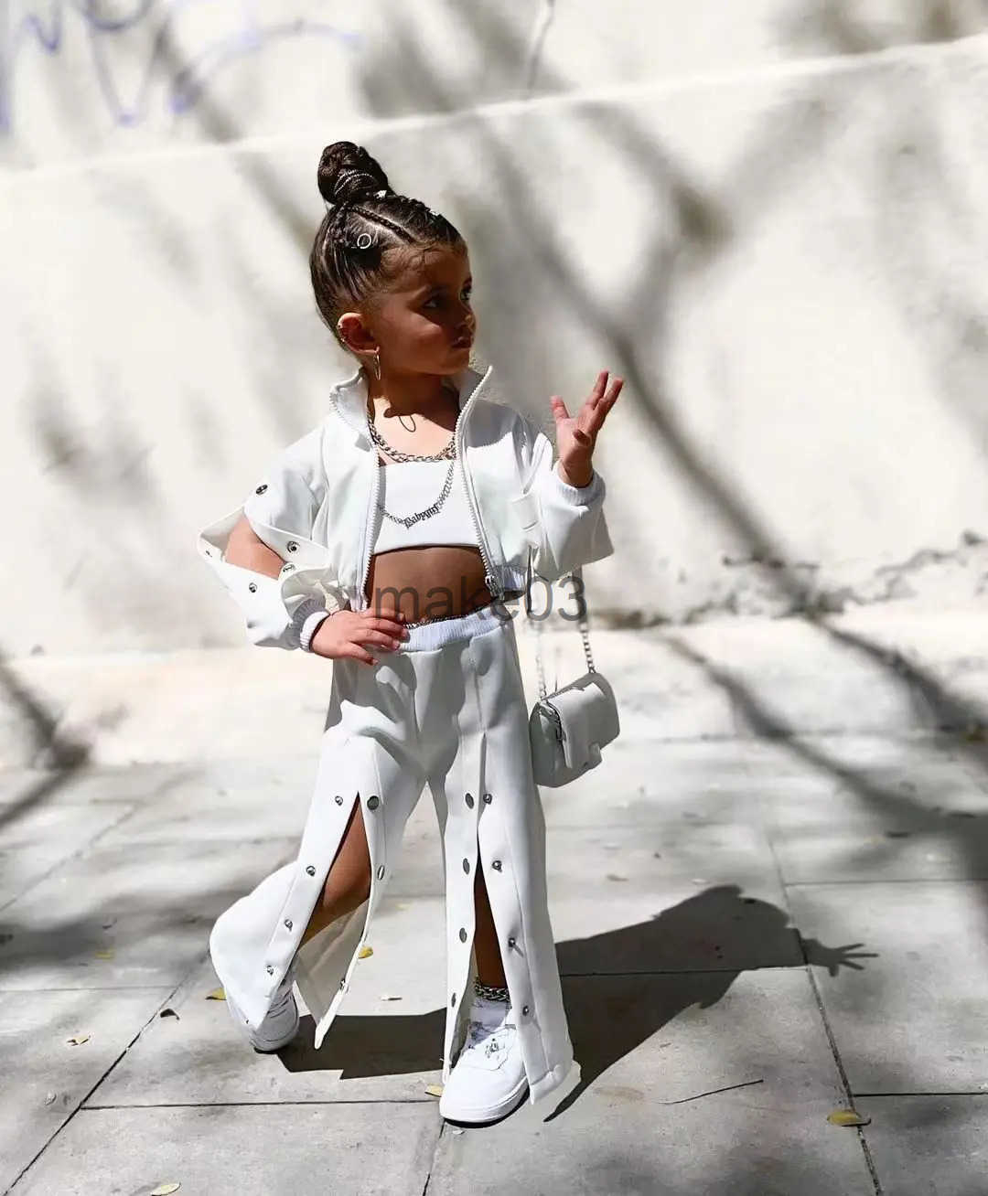 Girls Jacket + Wide Leg Pants Teenager pcs Set Children ClothSuit Winter Kids Clothes For 3 4 5 6 7 8 Years White Color J250403