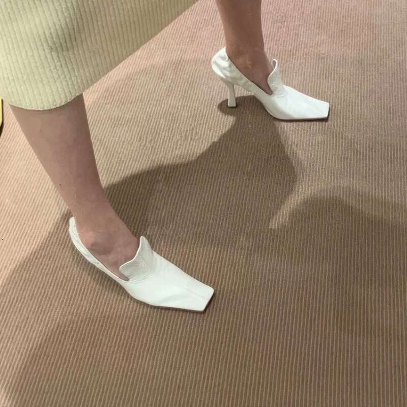 2025 New Square Head Pumps Female White High Heels Stiletto Retro Mueller Witch Shoes