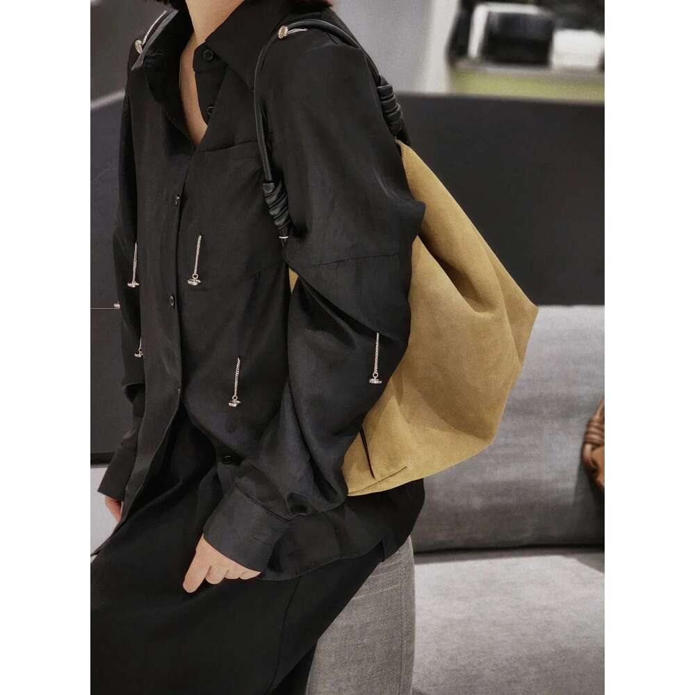 2025 All-Match Chamois Matte Suede Cowhide Leather Tote Large Capacity Designer Maillard Dressing Coffee Winter Ladies Handbag