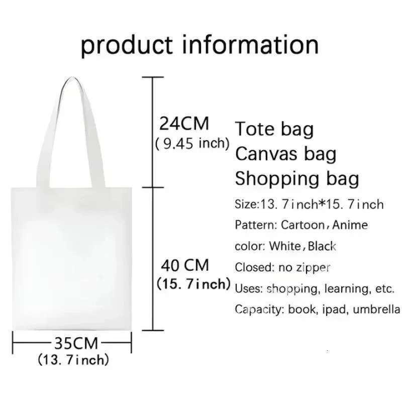 Haruku Japanese Anime Fun Printed Women's Canvas Shoulder Reusable Handbag Foldable Eco Shopping Student Hand-held Bag